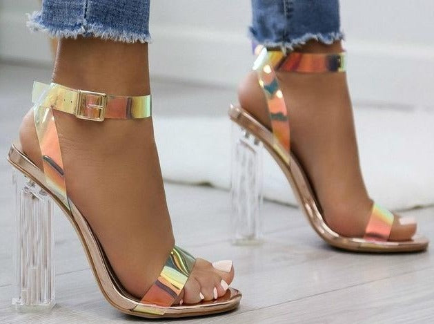 XDASH Womens Clear Sandals Pointed High Heels Women Transparent Wine Glass  Heel Party Shoes (Color : Beige, Size : 2.5 UK)