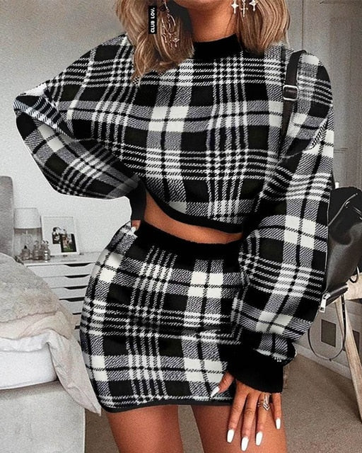 Plaid Sweater  Two Piece Set