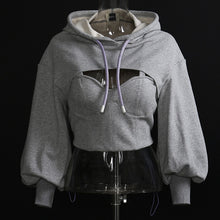 Load image into Gallery viewer, Women Crop Hollow out Hoodie