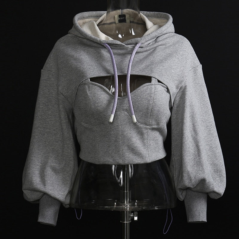 Women Crop Hollow out Hoodie