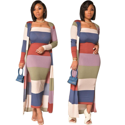 Women's two piece dress set with matching cardigan